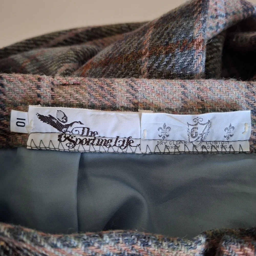 Vintage THE SPORTING LIFE Size 10 Plaid Wool Skirt Brown Pink Zip Made In USA - Picture 7 of 14